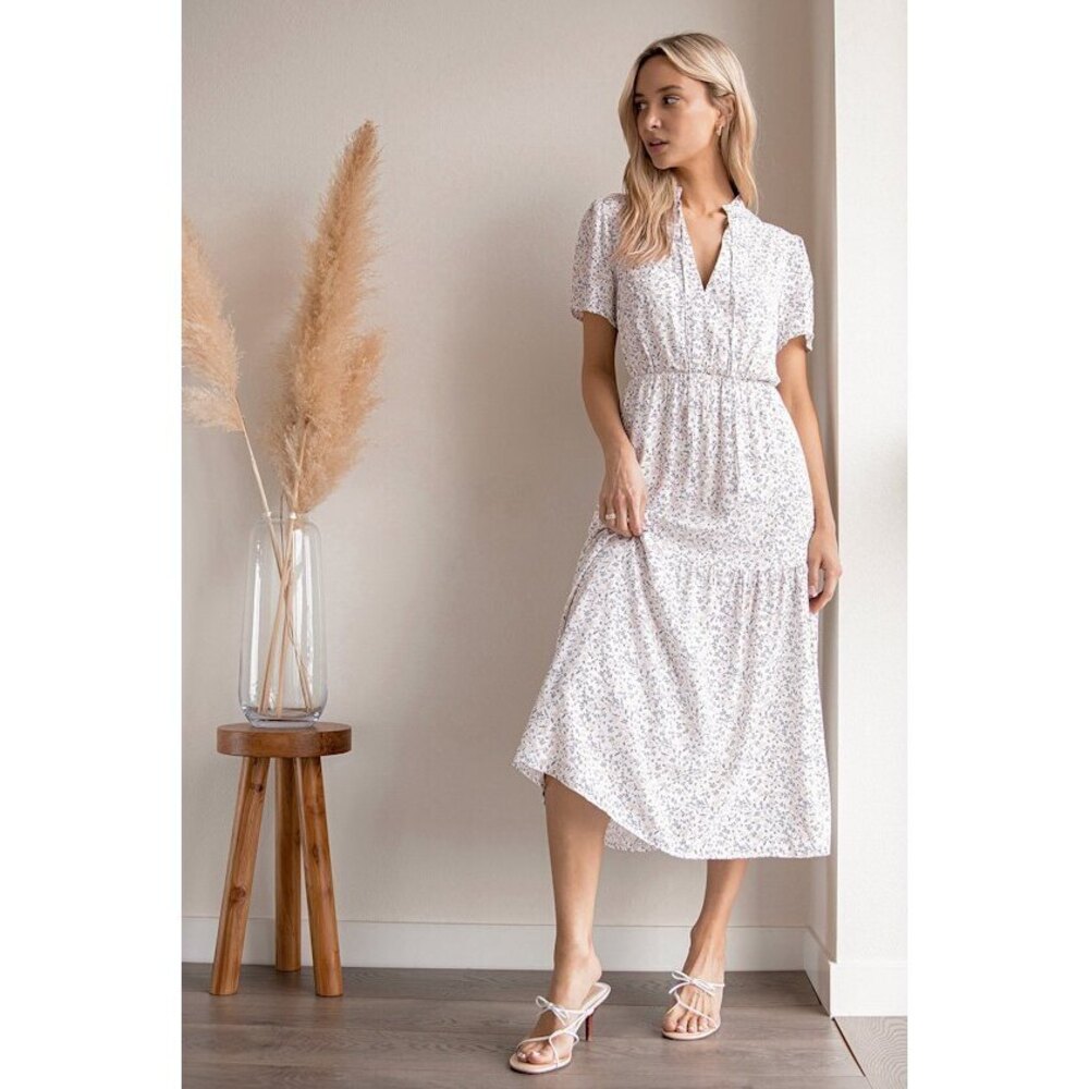Lulus Flourish With Me White Floral Print Tiered Midi Dress - Size M